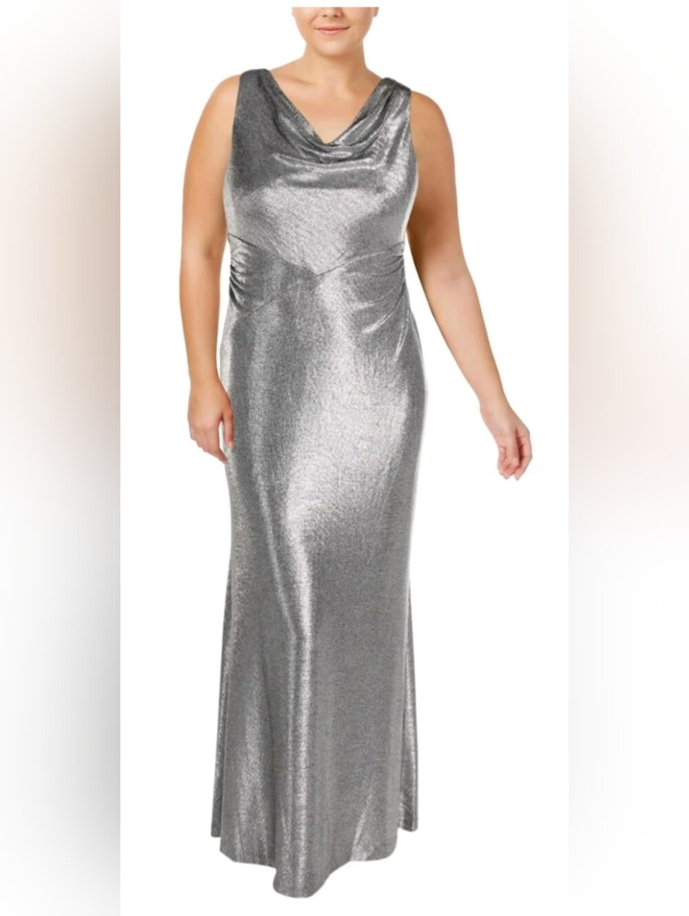 Lauren Ralph Lauren Womens Mailee Metallic Sleeveless Evening Dress Silver - 16
